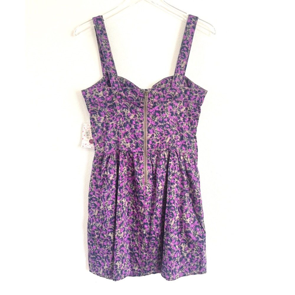 Free People Poppy Petals Purple Floral Smocked Sweetheart Mini‎ Dress - Picture 5 of 7